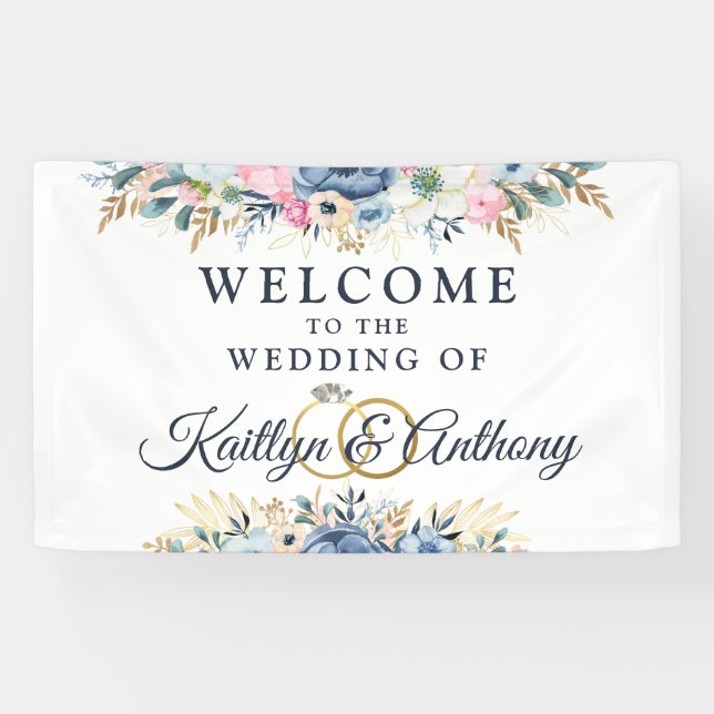 Accueil Mariage Aquarelle Floral Welcome Bannière (Horizontal)
