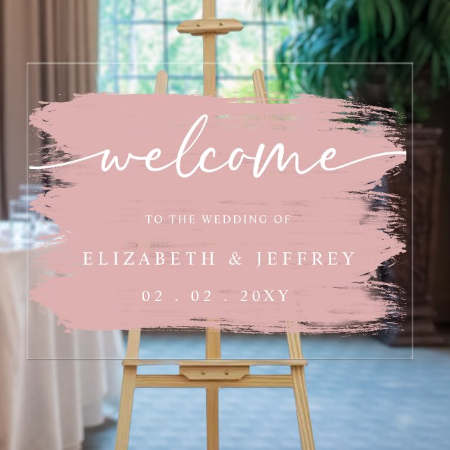 Accueil Mariage de pinceaux modernes (Modern Blush Brush Strokes Wedding Welcome Acrylic Sign
)