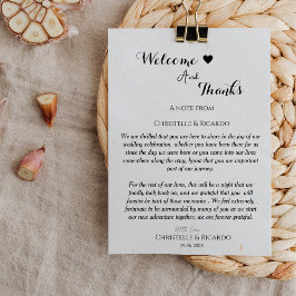 Accueil moderne et merci table d'hôtes mariage