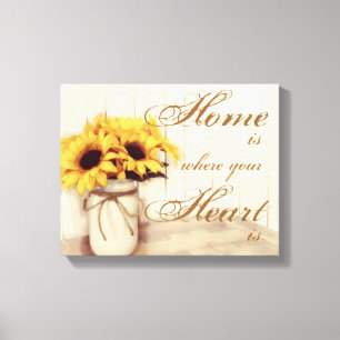 Accueil Où Tournesol Mason Jar Toile Enveloppée