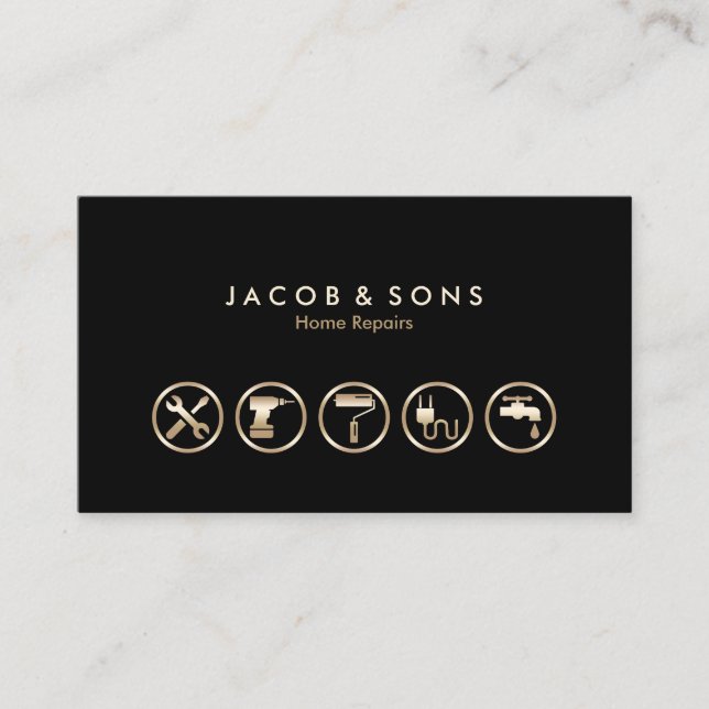 Accueil Réparations Gold Icons Carte de visite (Devant)