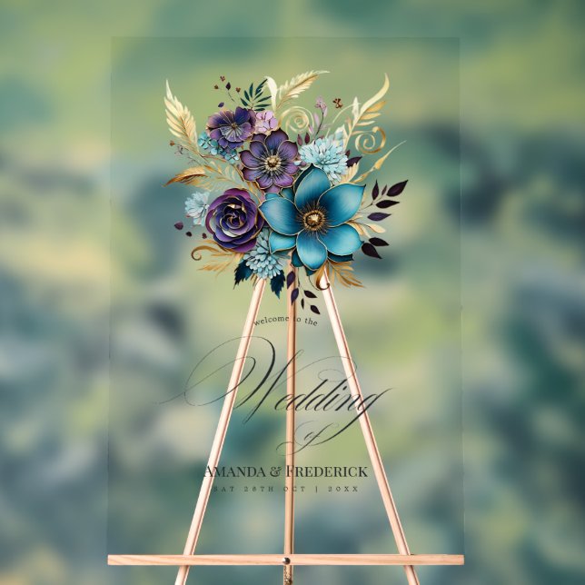 Accueil turquoise, violet et or Floral Mariage (Neutre)