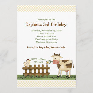 Accueil Vache de ferme douce Invitation d'annivers