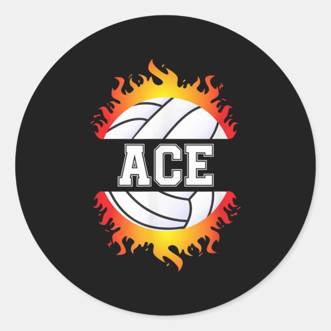 Ace Name Volleyball Player Boys Ball and Net Sport Runder Aufkleber (Vorderseite)