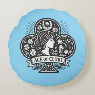 Ace of Clubs — Lady Luck Cameo Rundes Kissen