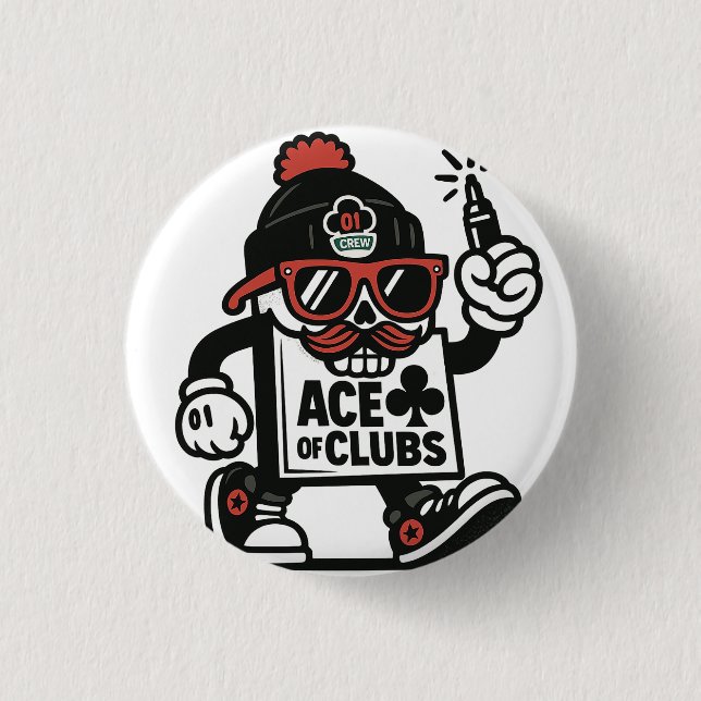 Ace of Clubs Street Mascot — Poker Grind Crew Button (Vorderseite)