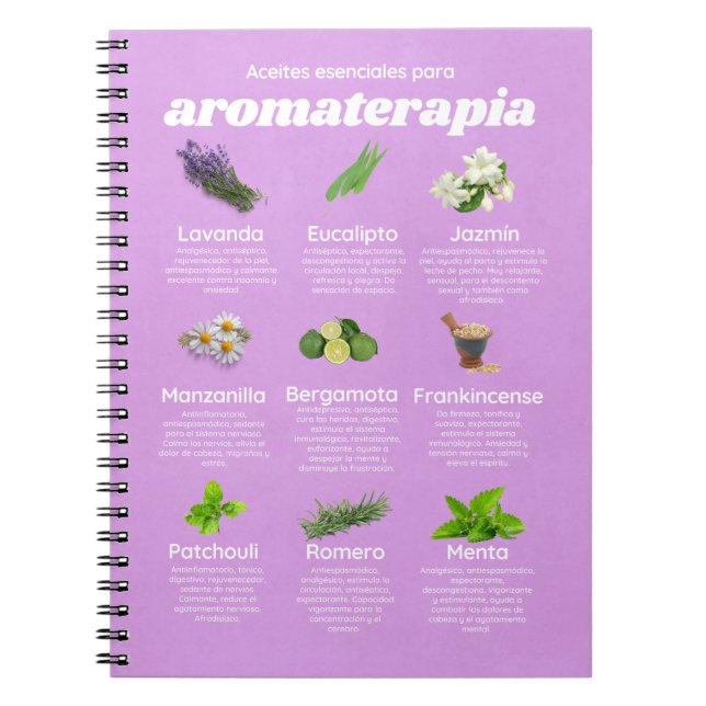 Aceites esenciales aromaterapia español lavanda notizblock (Vorderseite)