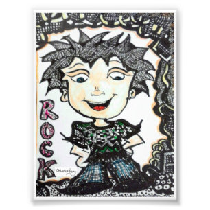 ACEO 4x5.4 Rocker-Cartoon mit Kunst Fotodruck