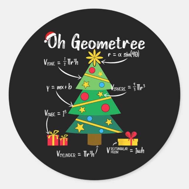 Ach geometrisch lustige Weihnachtsbaumgeometrie ma Runder Aufkleber (Vorderseite)