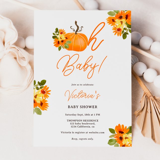 Ach orange Kürbis, blumenneutrale Babydusche Einladung (Oh Baby orange pumpkin floral neutral baby shower Invitation)