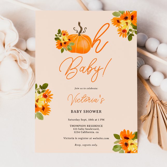 Ach orange Kürbis, blumenneutrale Babydusche Einladung (Oh Baby orange pumpkin floral neutral baby shower Invitation)