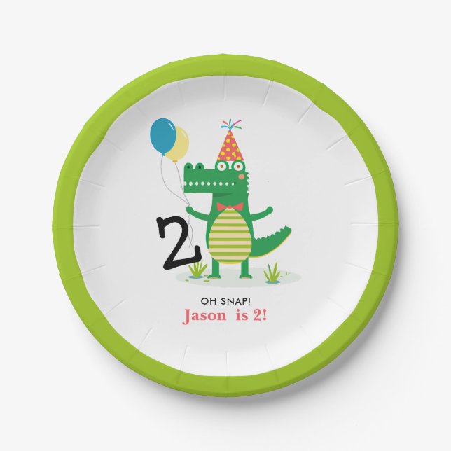 Ach, schläfst Niedlicher Alligator im Kindergeburt Pappteller (Vorderseite)