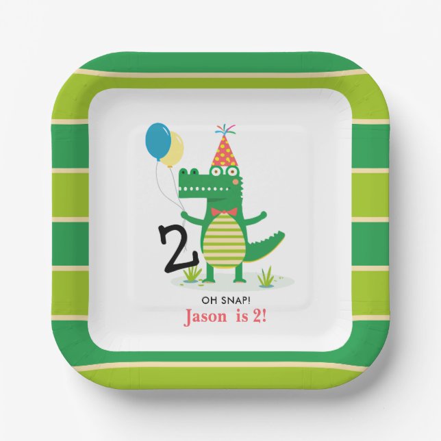 Ach, schläfst Niedlicher Alligator im Kindergeburt Pappteller (Vorderseite)