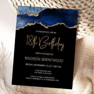 Achat Blau Gold 18. Geburtstagseinladung Postkarte