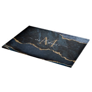Achat Blau Gold Marmor Individueller Name Schneidb Schneidebrett