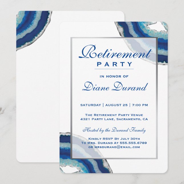 Achat der Marine-Blau-Ruhestands-Party Einladung (Vorne/Hinten)