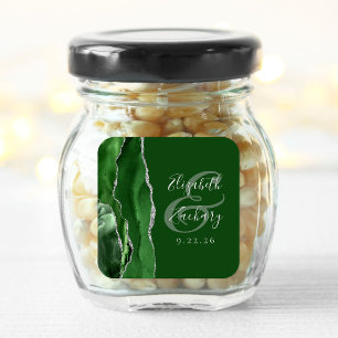 Achat-Geode-Schrift Jägergrün Silberne Hochzeit Quadratischer Aufkleber