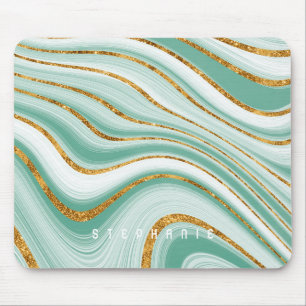 Achat-Geoden-Mintgrün-Gold-Faux-Glitter-Monogramm Mousepad