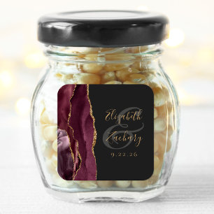 Achat-Geoden-Schrift Burgund Gold Dunkle Hochzeit Quadratischer Aufkleber