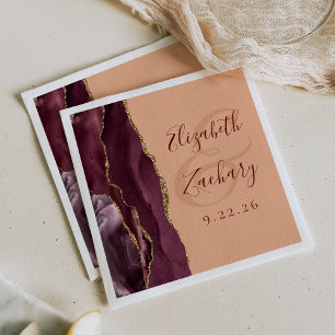 Achat-Geoden-Schrift Burgund Gold Pfirsich Hochzei Serviette