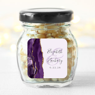 Achat-Geoden-Schrift lila Gold Lavendel Hochzeit Quadratischer Aufkleber