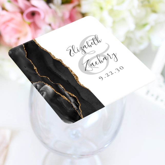 Achat-Geoden-Schriftzug Schwarze Goldene Hochzeit Rechteckiger Pappuntersetzer (Von Creator hochgeladen)