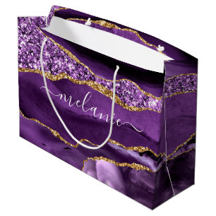 Achat Lila Gold Glitter Individuell Name Geschenkt Große Geschenktüte