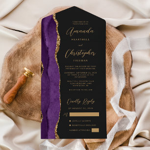 Achat Lila Gold Schrift Dunkle Hochzeit All In One Einladung