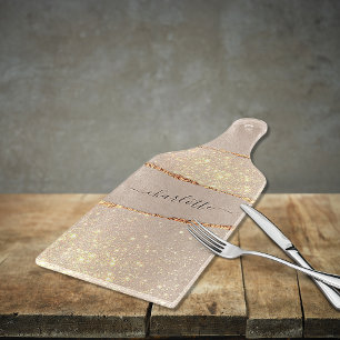Achat-Marmorstein glänzt beige gold Monogramm Schneidebrett