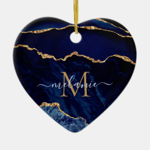 Achat Navy Blau Gold Edelstein Murmel Dein Name Keramik Ornament
