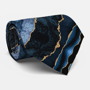 Achat Navy Blau Gold Glitter Geode Marmor Krawatte