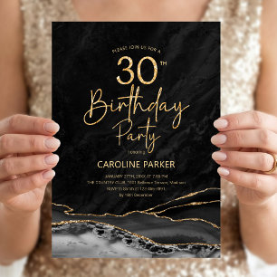 Achat Schwarz Gold 30. Geburtstag Einladung