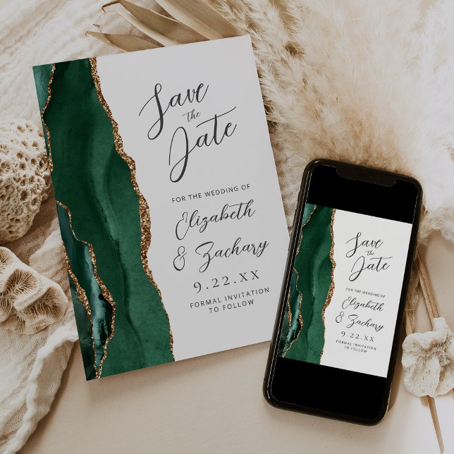 Achat Smaragdgrün Gold Schrift Hochzeit Save The Date (Von Creator hochgeladen)