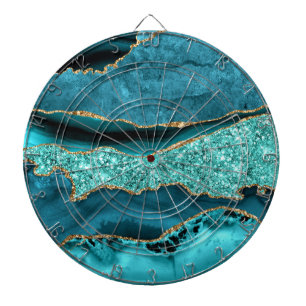 Achat Teal Blau Gold Glitter Marmor Aqua Türkis Dartscheibe