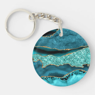Achat Teal Blau Gold Glitter Marmor Aqua Türkis Schlüsselanhänger