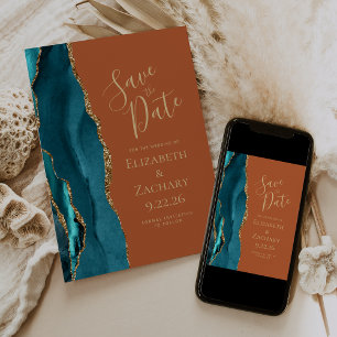 Achat Teal Gold verbranntes Orange Save the Date Ankündigung