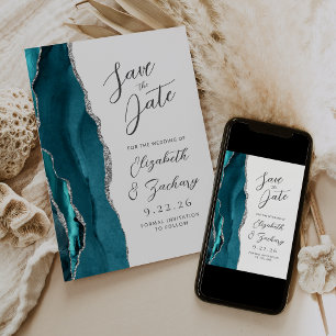 Achat Teal Silber Moderne Schrift Hochzeit Save The Date