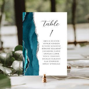 Achat Türkis Blau Silber Moderne Schrift Hochzeit Tischnummer