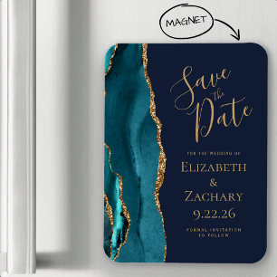 Achat Türkis Gold Navy Blau Hochzeit Termin merken Magnet