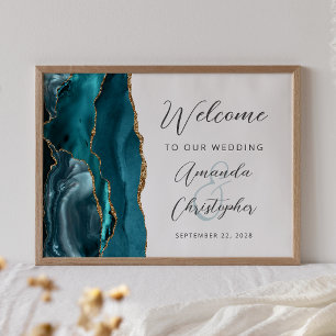 Achat Türkis Gold Schrift Hochzeitsbegrüßung Poster