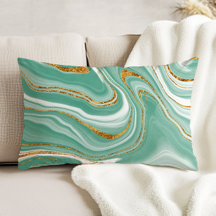 Achat-Wasserfarbe Mintgrün Gold-Fauxglitter Dekokissen
