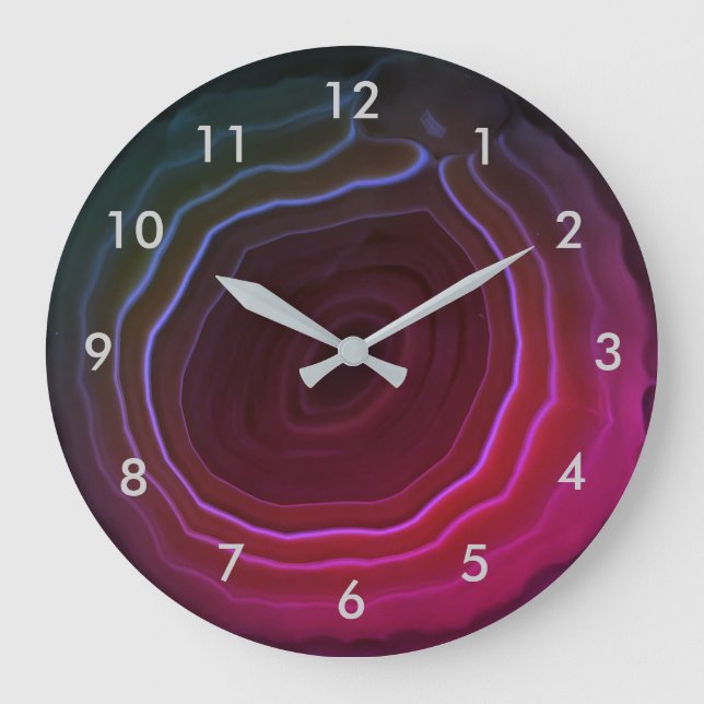 Achatscheiberosa-Steinuhr mit Zahlen Große Wanduhr (Vorderseite)