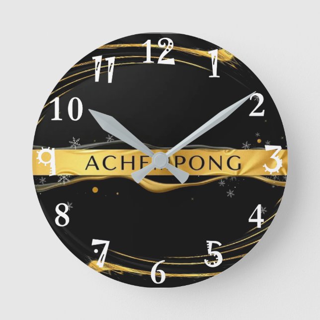 Achempong: Auric Cascade | Liquid Gold Opulence Runde Wanduhr (Vorderseite)