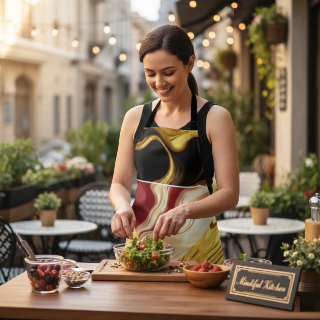 Achempong Designer Apron: Opulent Swirl Crimson Go Schürze (Turn kitchen time into a calming, purposeful task. Chef's Apron, features opulent Gold. Get Yours!)