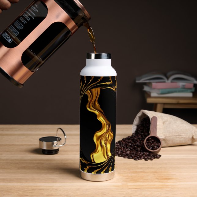 Achempong Opulent Swirl Liquid Gold Black Monochro Trinkflasche (Kaffee (gedreht))