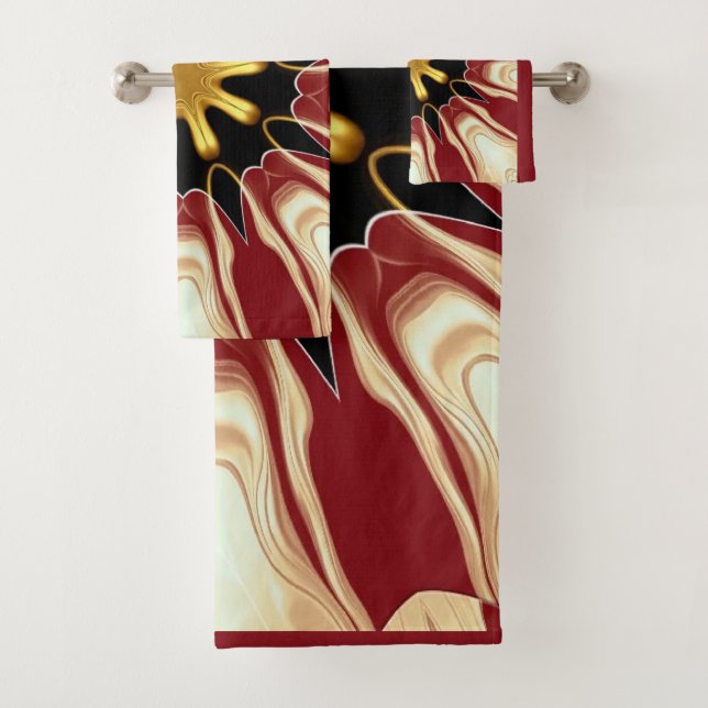 Achempong: Starburst | Deep Crimson & Gold Luxury  Badhandtuch Set (Insitu)