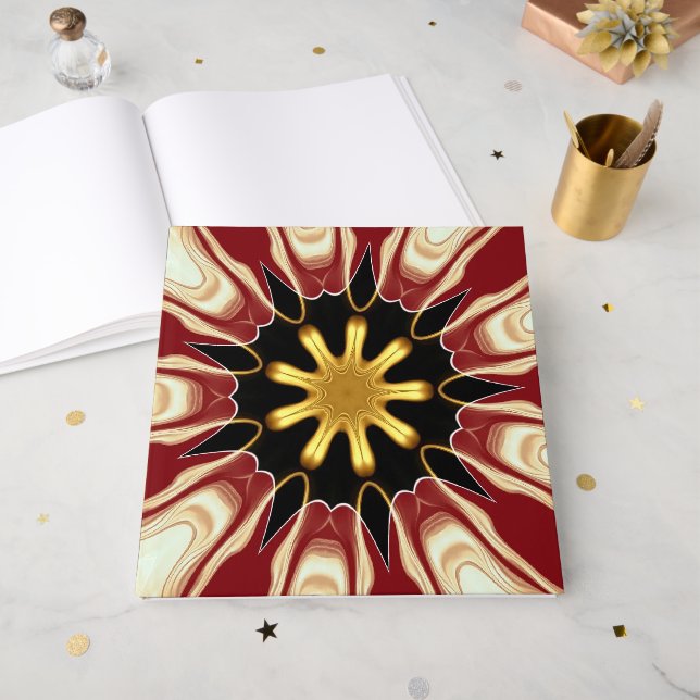 Achempong: Starburst | Deep Crimson & Gold Luxury  Gästebuch (Vorderseite offen)