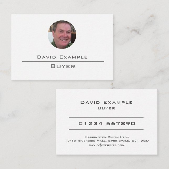 Acheteur avec photo du Carte de visite titulaire (Devant / Derrière)