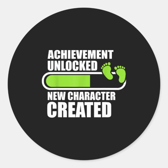 Achievement Unlocked New Character D Funny Pregnan Runder Aufkleber (Vorderseite)