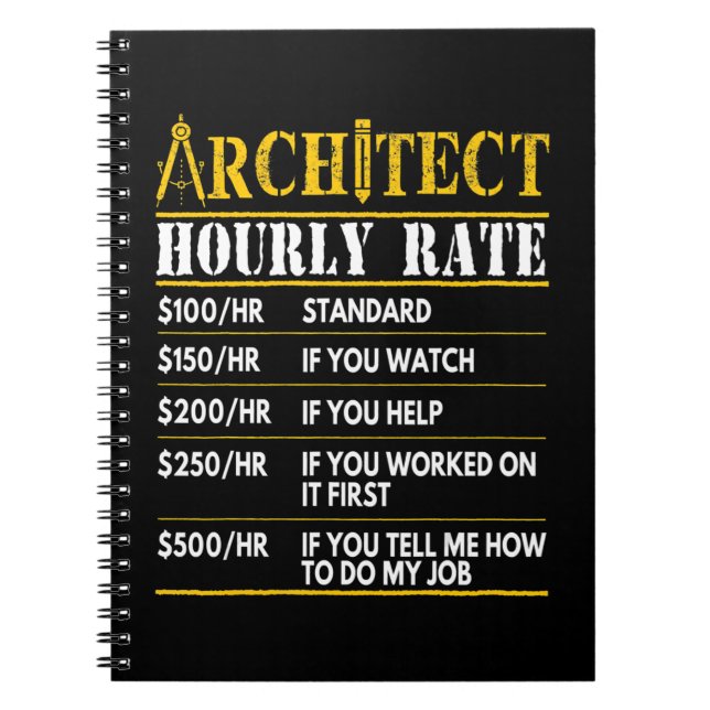 Achitect Funny Hourly Rate Architecture Design Notizblock (Vorderseite)